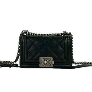 CHANEL Boy Chanel Coco Mark Calf Leather Mini Shoulder Bag Black 37801